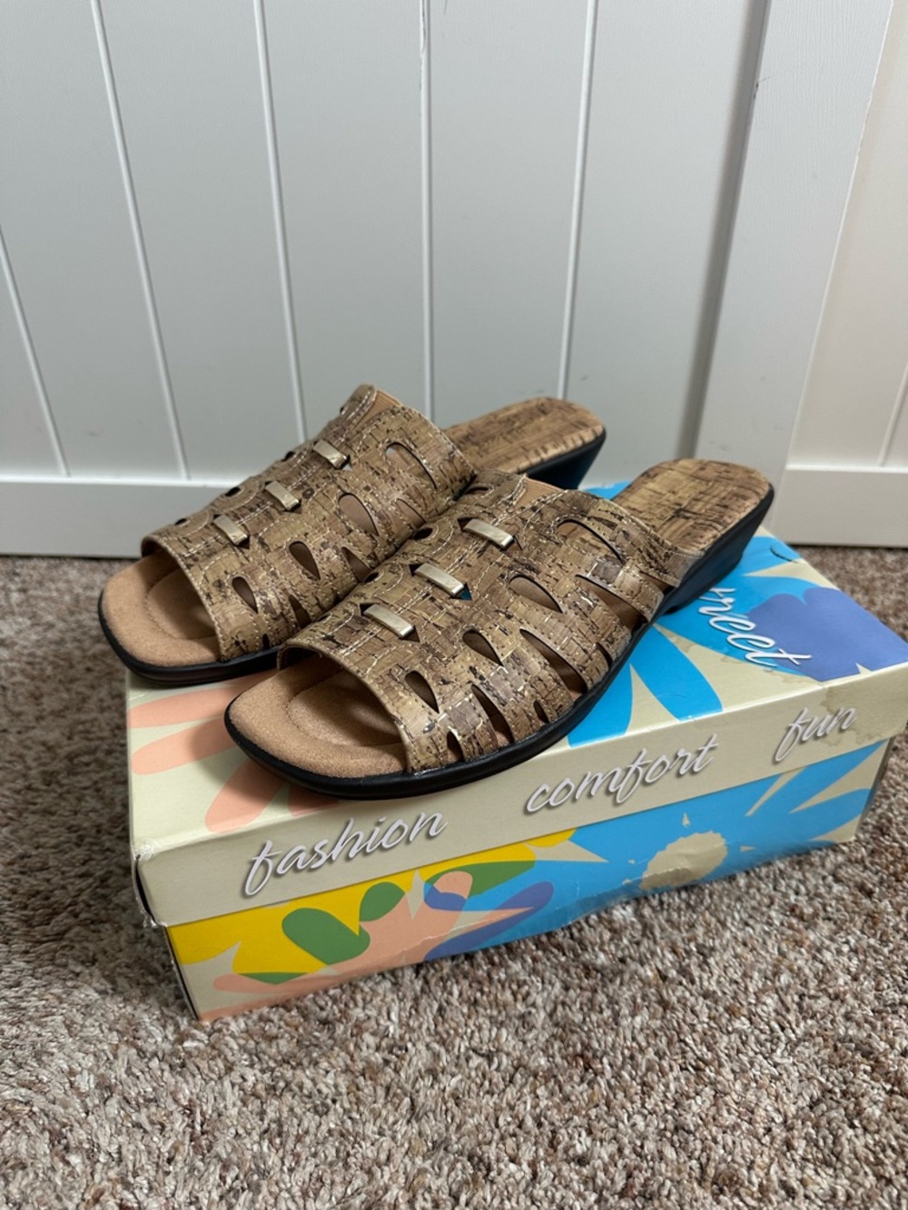Easy Street Petunia Cork Slide Sandals Gold Women’s Size 10 Comfort